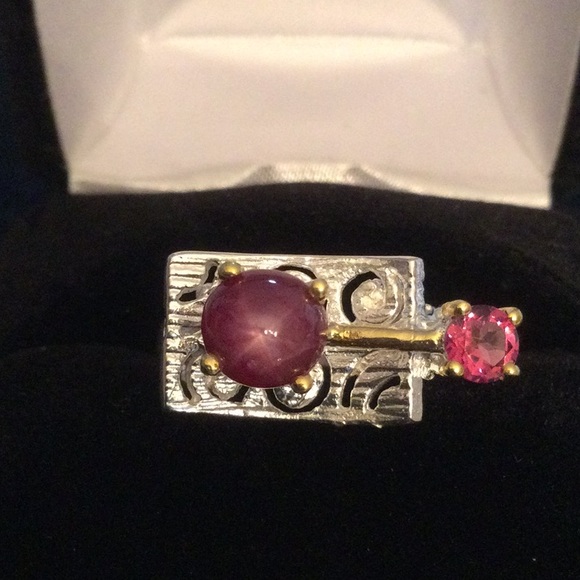 Rare Genuine Star Ruby & Rhodolite Ring, One of a Kind - Picture 3 of 16